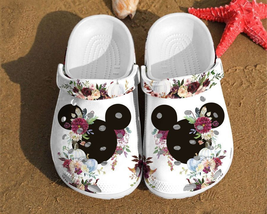 Footwearmerch Disney Mickey Ears Watercolor Floral Minnie Art Mouse Anniversary Gifts Clog Shoes – Footwearmerch