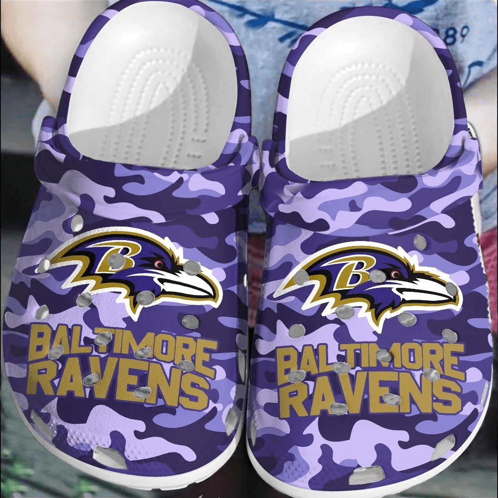 Footwearmerch NFL Baltimore Ravens Football Crocs Shoes Clogs Crocband Comfortable For Men Women - Footwearmerch