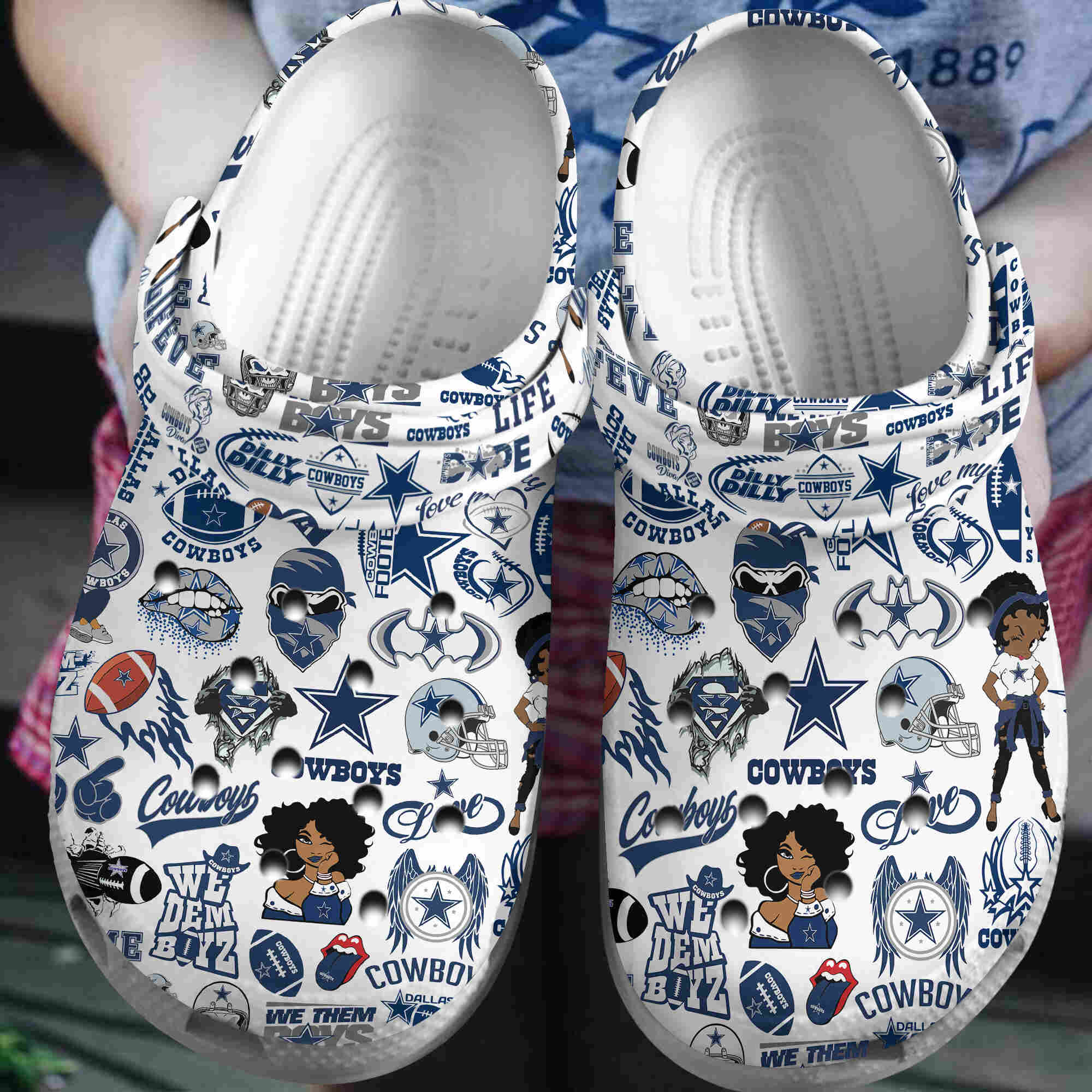 Footwearmerch Dallas Cowboys NFL Crocs Crocband Clogs Shoes Comfortable For Men Women and Kids - Footwearmerch