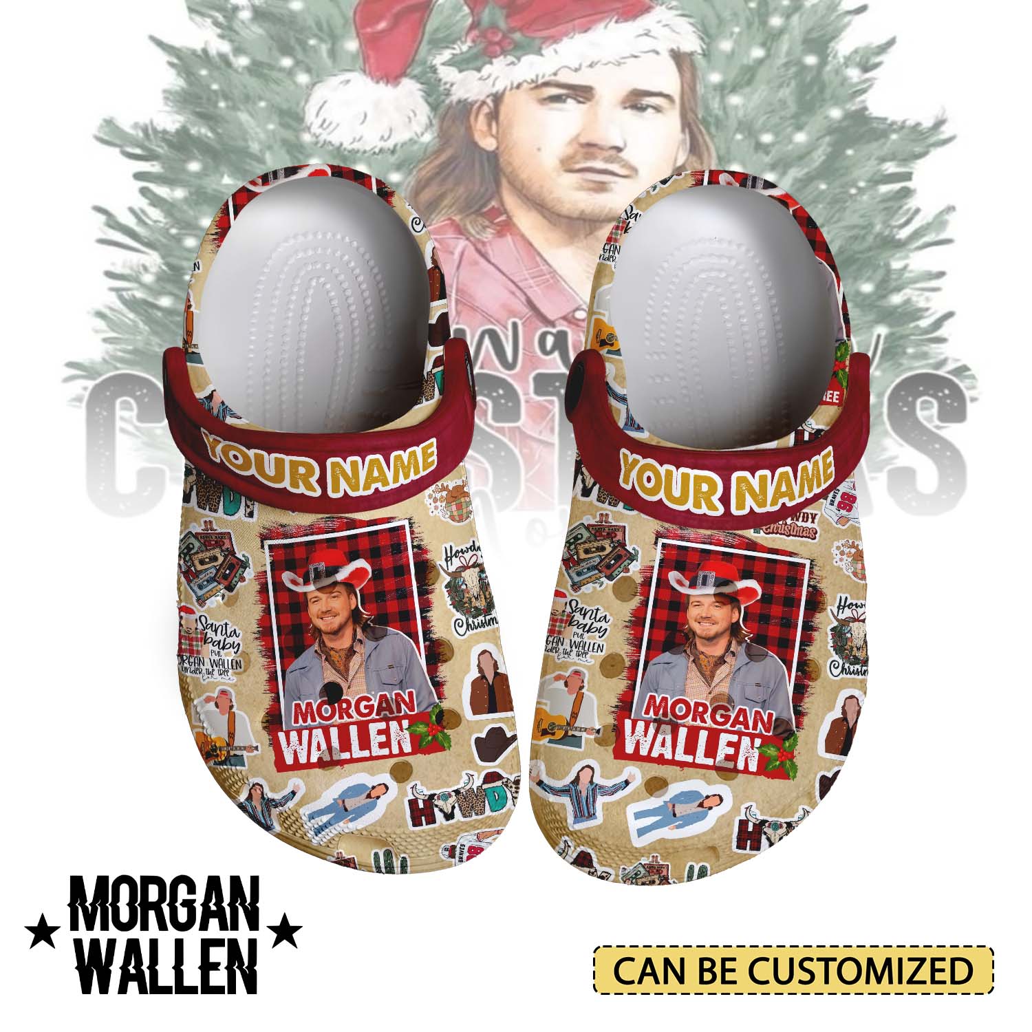 T1005 - Morgan Wallen x Christmas - Crocs Custom name mockup 1 jpg