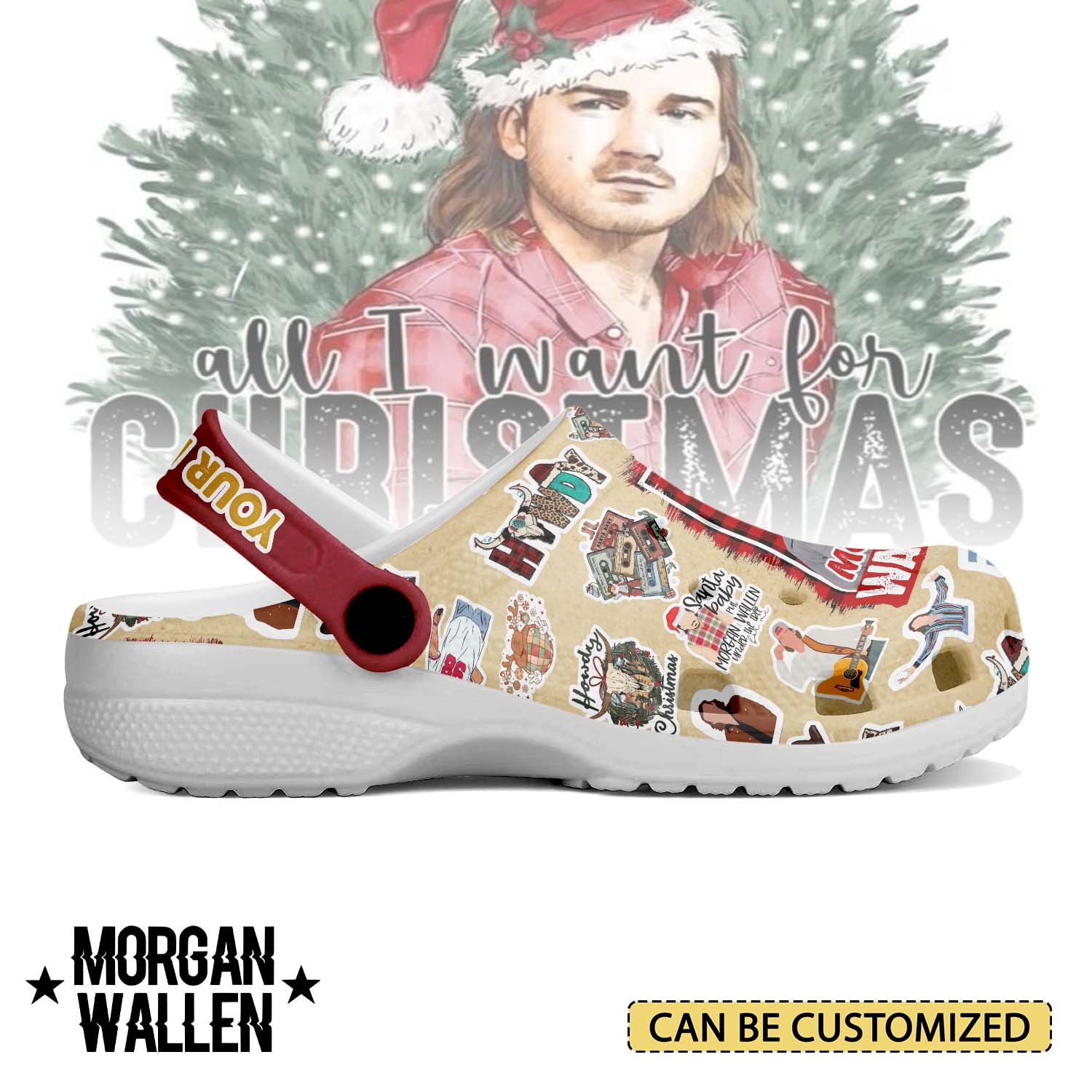 T1005 - Morgan Wallen x Christmas - Crocs Custom name mockup 2 jpg