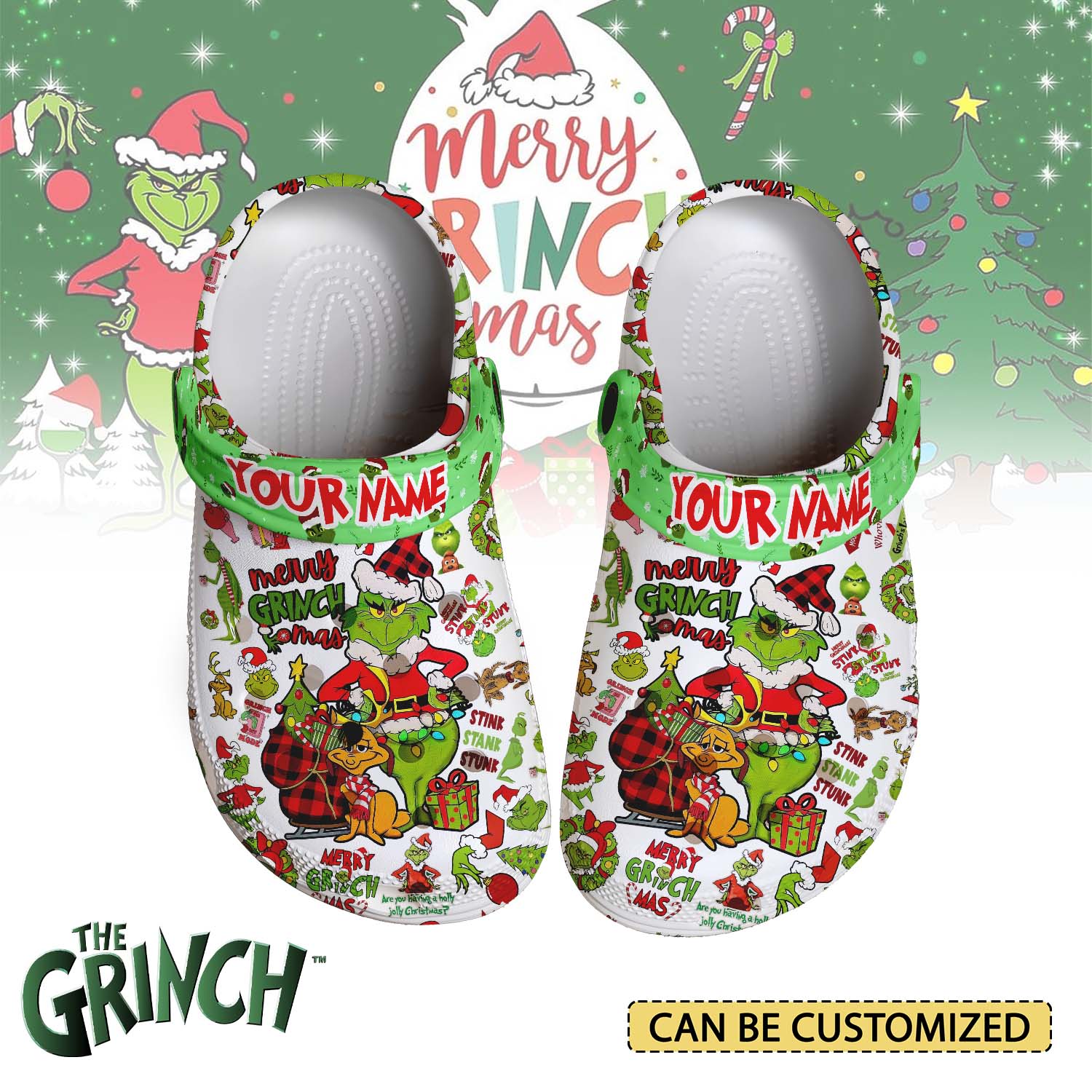 T1005 - The Grinch x Christmas - Crocs Custom name mockup 1 jpg