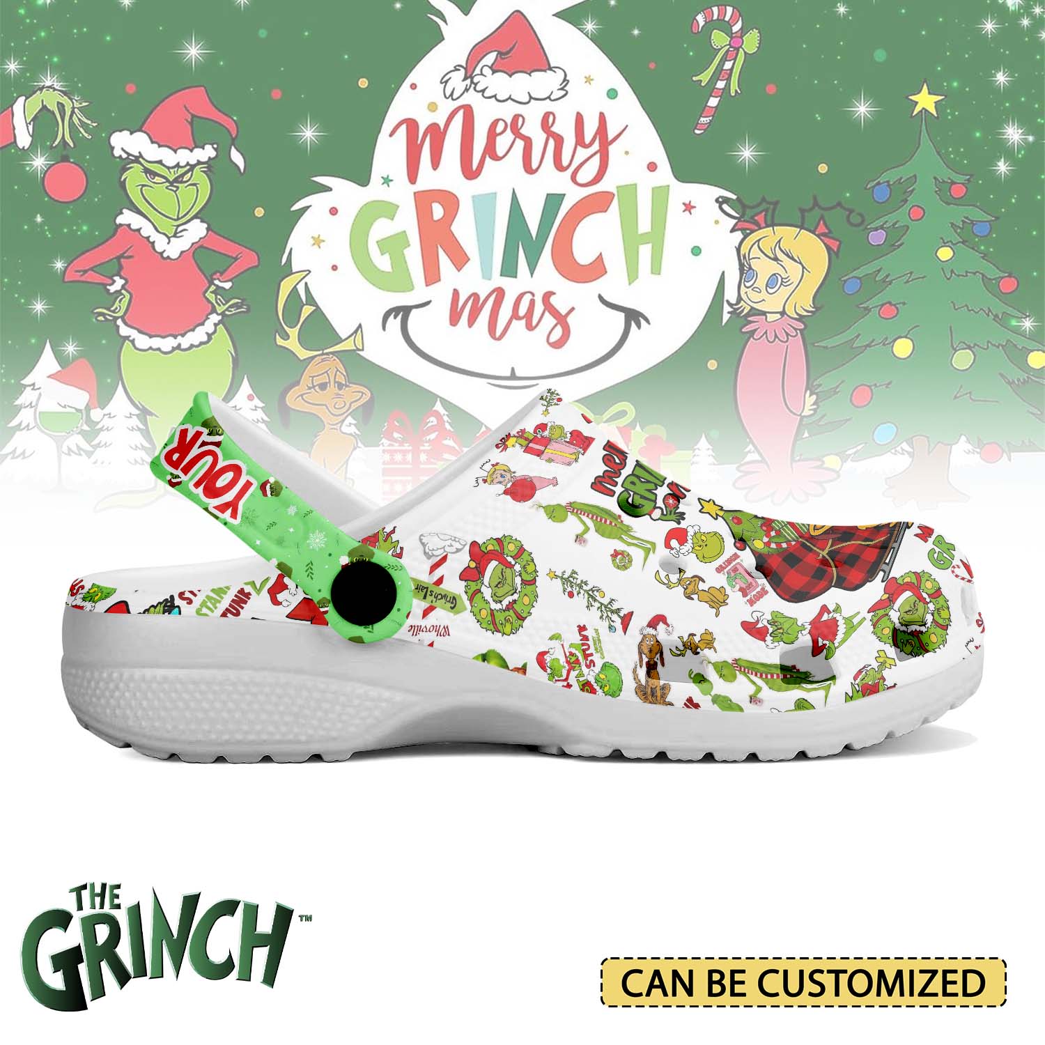T1005 - The Grinch x Christmas - Crocs Custom name mockup 2 jpg