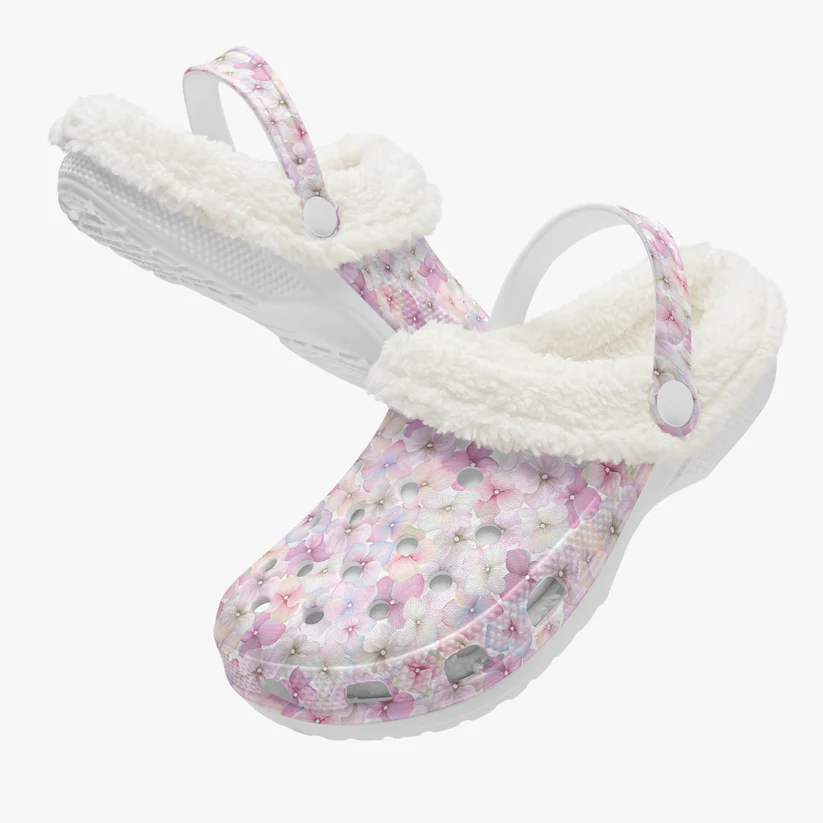 Footwearmerch Beautiful Floral Crocs Crocband Fleece Lined Clogs Shoes Comfortable For Men Women and Kids In Winter