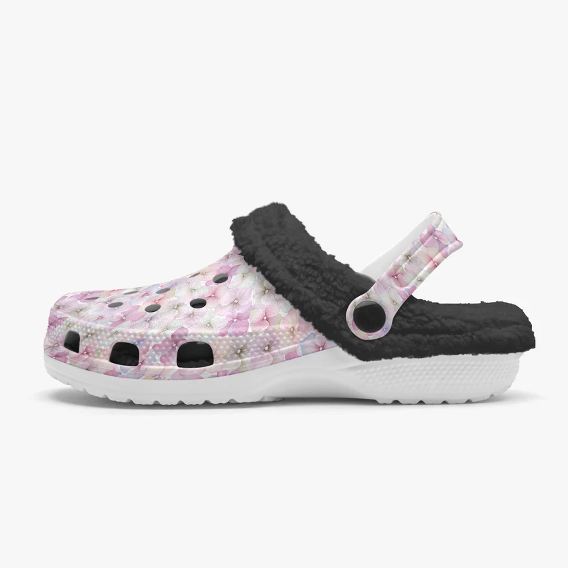 Footwearmerch Beautiful Floral Crocs Crocband Fleece Lined Clogs Shoes Comfortable For Men Women and Kids In Winter