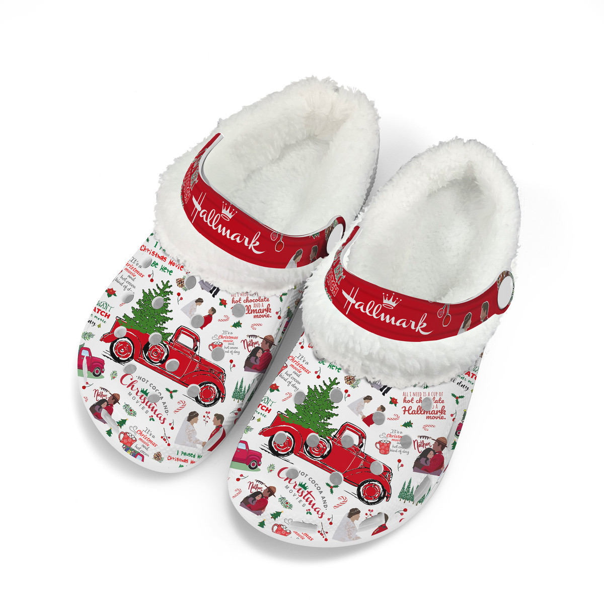 Footwearmerch Beautiful Hallmark Christmas Crocs Crocband Fleece Lined Clogs Shoes Comfortable For Men Women and Kids In Winter