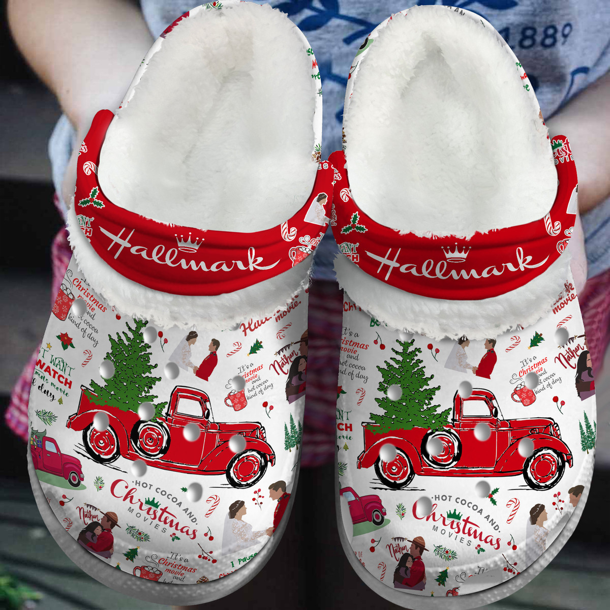 Footwearmerch Beautiful Hallmark Christmas Crocs Crocband Fleece Lined Clogs Shoes Comfortable For Men Women and Kids In Winter