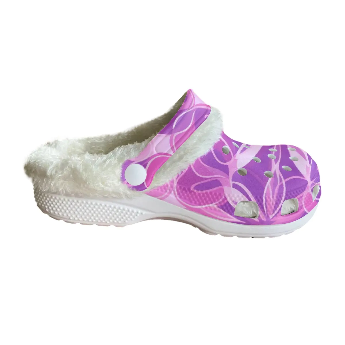 Footwearmerch Beautiful Purple Bloom Crocs Crocband Fleece Lined Clogs Shoes Comfortable For Men Women and Kids In Winter