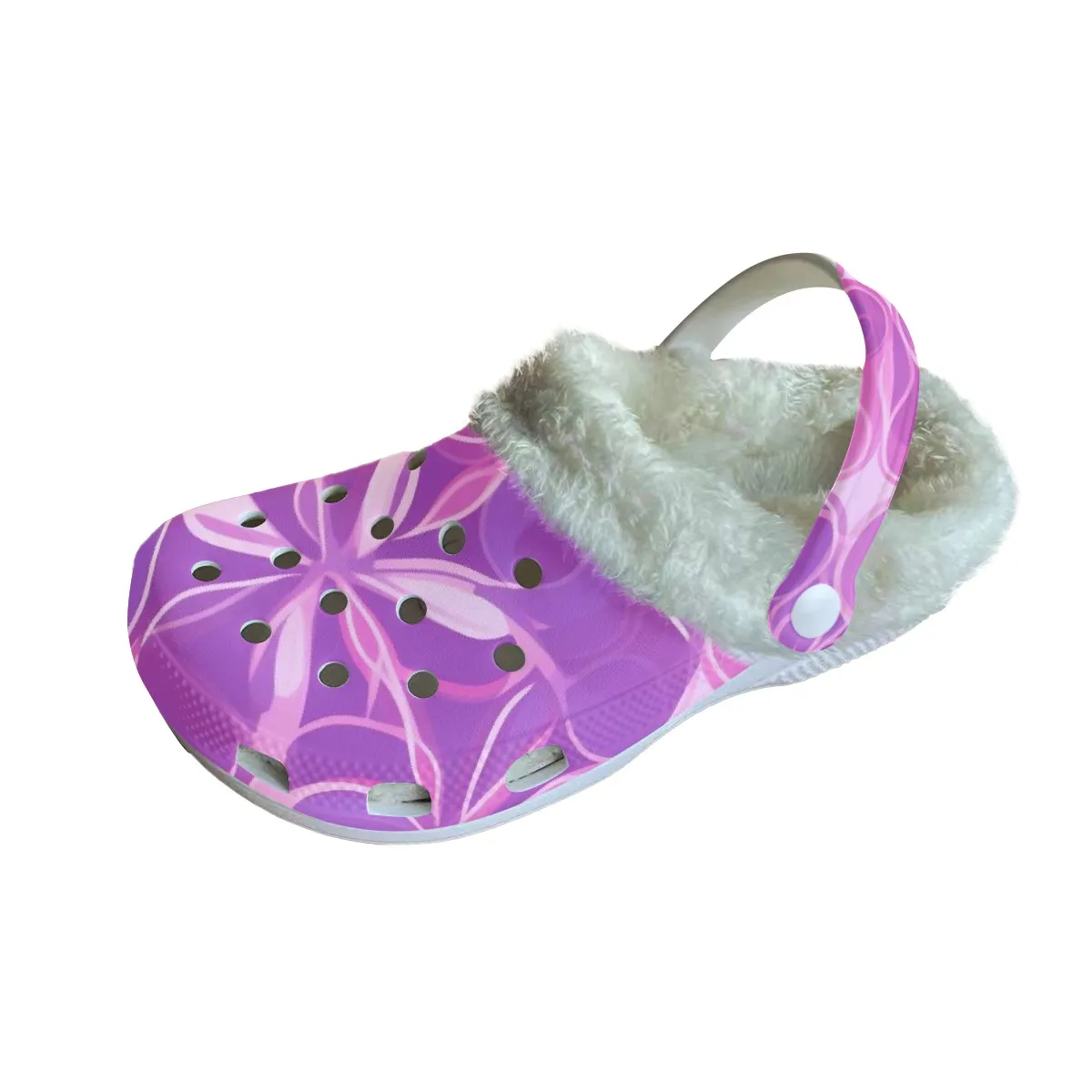 Footwearmerch Beautiful Purple Bloom Crocs Crocband Fleece Lined Clogs Shoes Comfortable For Men Women and Kids In Winter