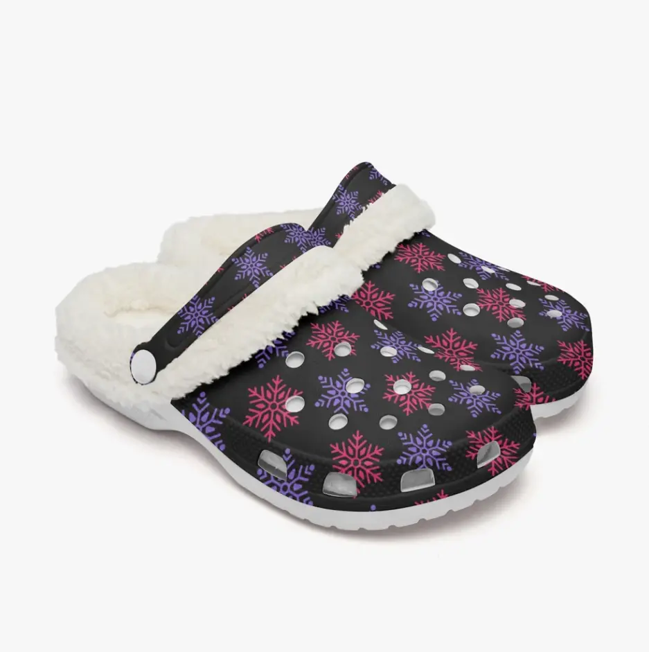Footwearmerch Classic Fuzzy Snowflake Crocs Crocband Fleece Lined Clogs Shoes Comfortable For Men Women and Kids In Winter