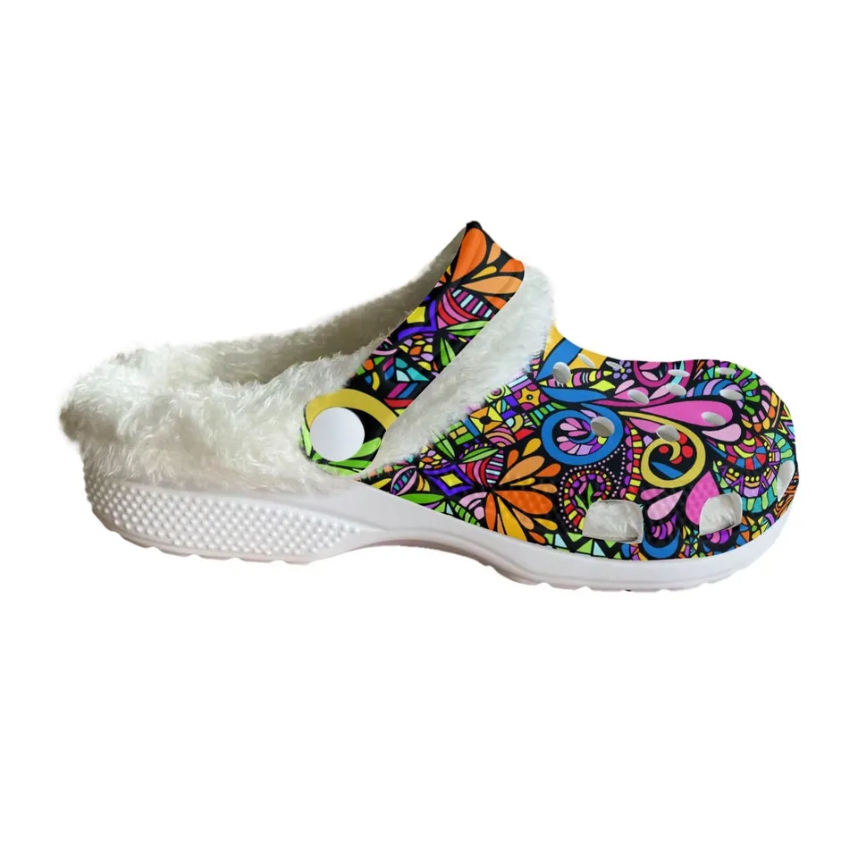 Footwearmerch Colorful Floral Crocs Crocband Fleece Lined Clogs Shoes Comfortable For Men Women and Kids In Winter