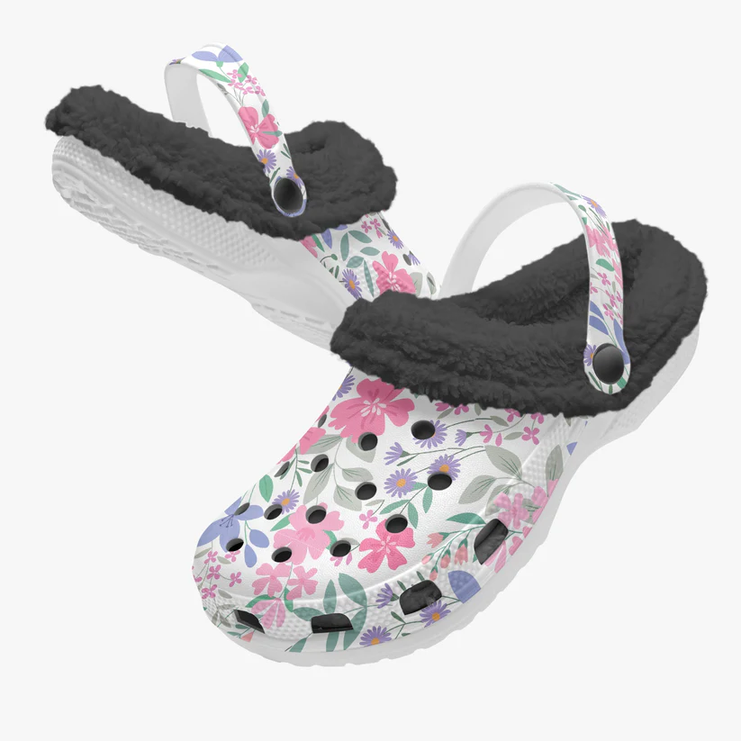 Footwearmerch Colorful Floral Crocs Crocband Fleece Lined Clogs Shoes Comfortable For Men Women and Kids In Winter