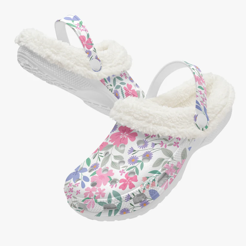 Footwearmerch Colorful Floral Crocs Crocband Fleece Lined Clogs Shoes Comfortable For Men Women and Kids In Winter
