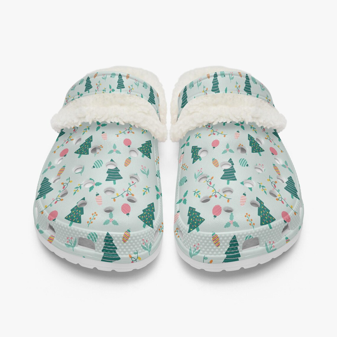 Footwearmerch Colorful Pine Tree And Christmas Crocs Crocband Fleece Lined Clogs Shoes Comfortable For Men Women and Kids In Winter