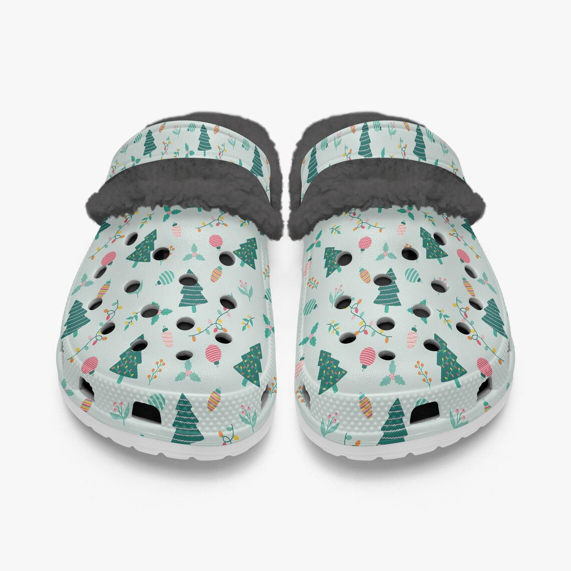 Footwearmerch Colorful Pine Tree And Christmas Crocs Crocband Fleece Lined Clogs Shoes Comfortable For Men Women and Kids In Winter