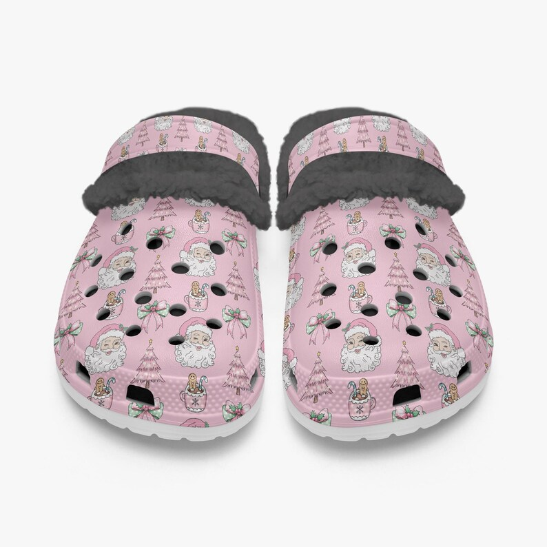 Footwearmerch Cute Santa Claus Christmas Crocs Crocband Fleece Lined Clogs Shoes Comfortable For Men Women and Kids In Winter