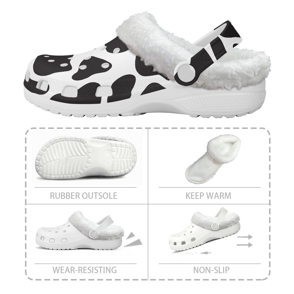 Footwearmerch Dairy Cow Crocs Crocband Fleece Lined Clogs Shoes Comfortable For Men Women and Kids In Winter