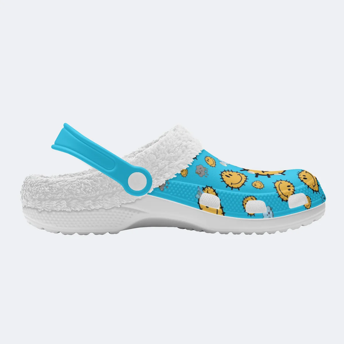Footwearmerch Funny Smiley Happy Faces Crocs Crocband Fleece Lined Clogs Shoes Comfortable For Men Women and Kids In Winter