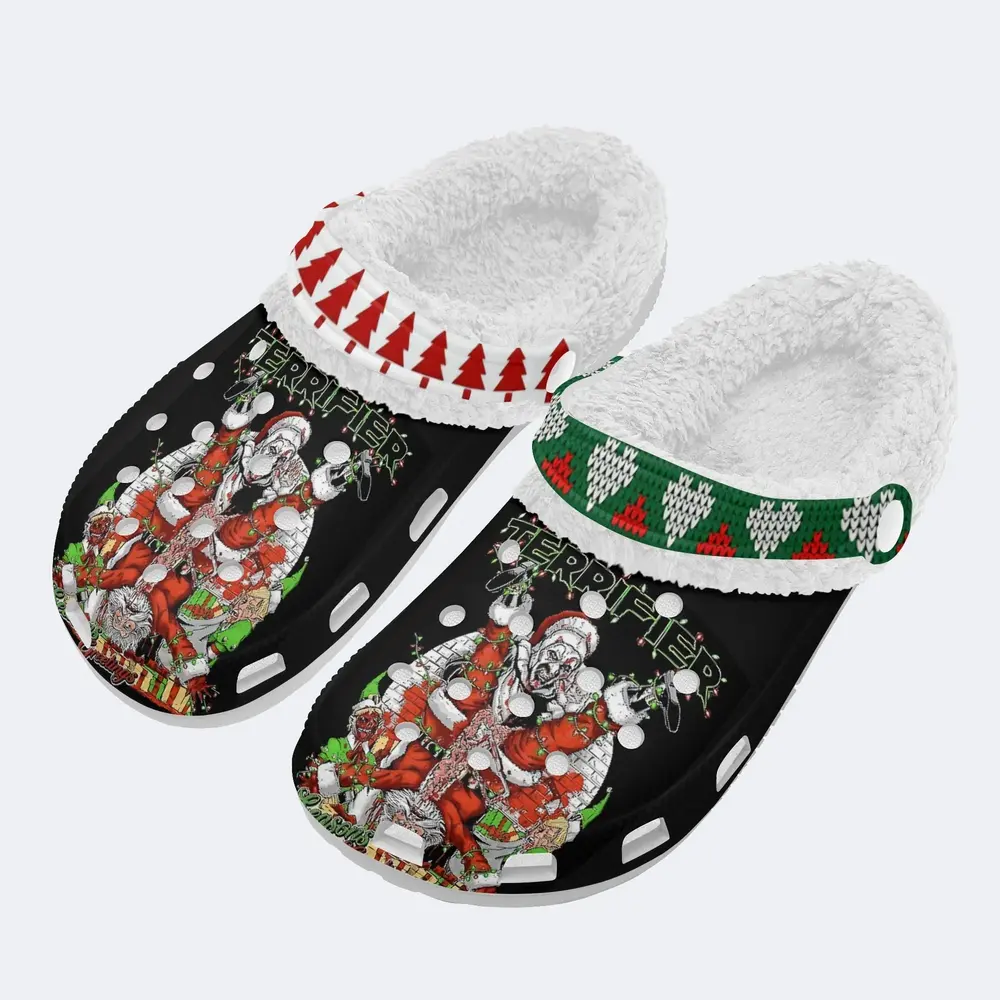 Footwearmerch Funny Terrifier Christmas Crocs Crocband Fleece Lined Clogs Shoes Comfortable For Men Women and Kids In Winter
