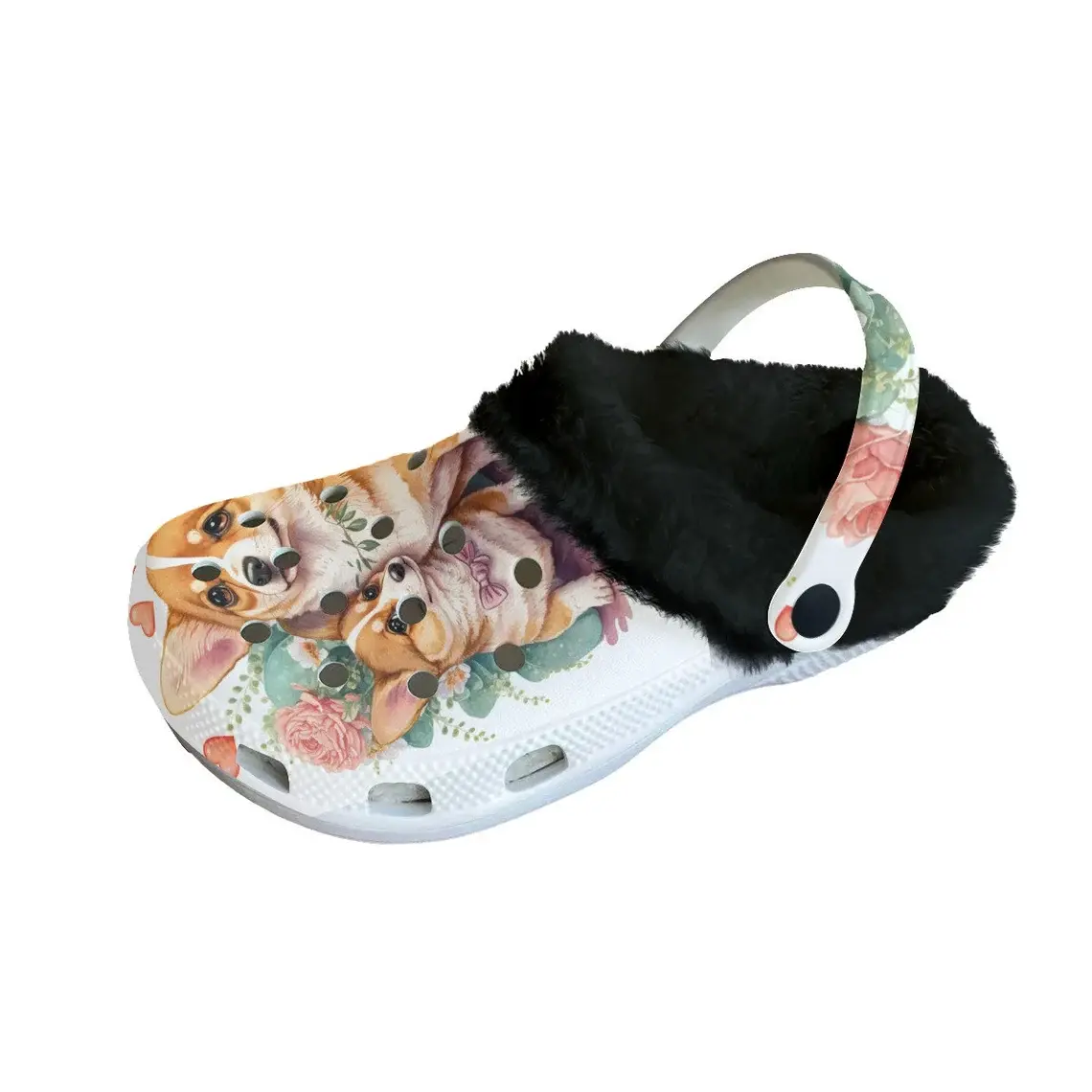 Footwearmerch Fuzzy Lovely Corgi Crocs Crocband Fleece Lined Clogs Shoes Comfortable For Men Women and Kids In Winter