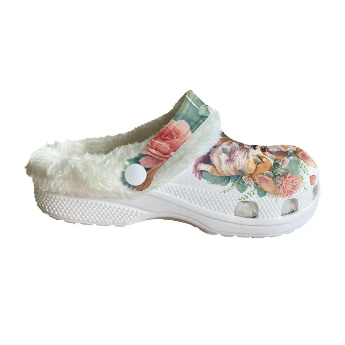Footwearmerch Fuzzy Lovely Corgi Crocs Crocband Fleece Lined Clogs Shoes Comfortable For Men Women and Kids In Winter