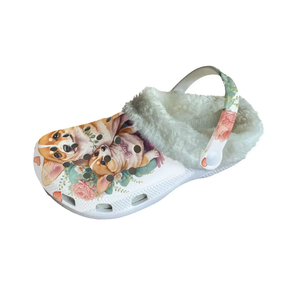 Footwearmerch Fuzzy Lovely Corgi Crocs Crocband Fleece Lined Clogs Shoes Comfortable For Men Women and Kids In Winter