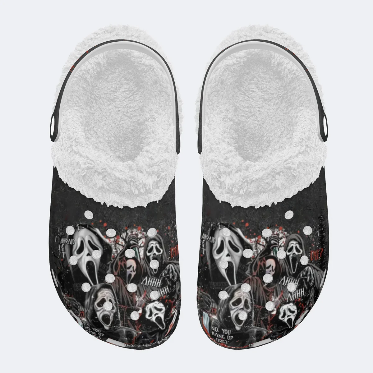 Footwearmerch Ghostface Scream Movie Crocs Crocband Fleece Lined Clogs Shoes Comfortable For Men Women and Kids In Winter