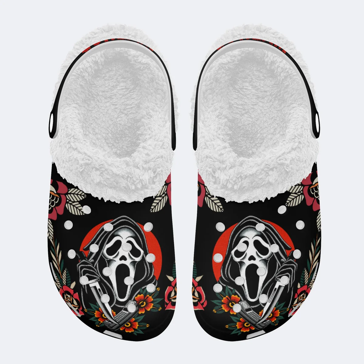 Footwearmerch Ghostface Scream Movie Crocs Crocband Fleece Lined Clogs Shoes Comfortable For Men Women and Kids In Winter