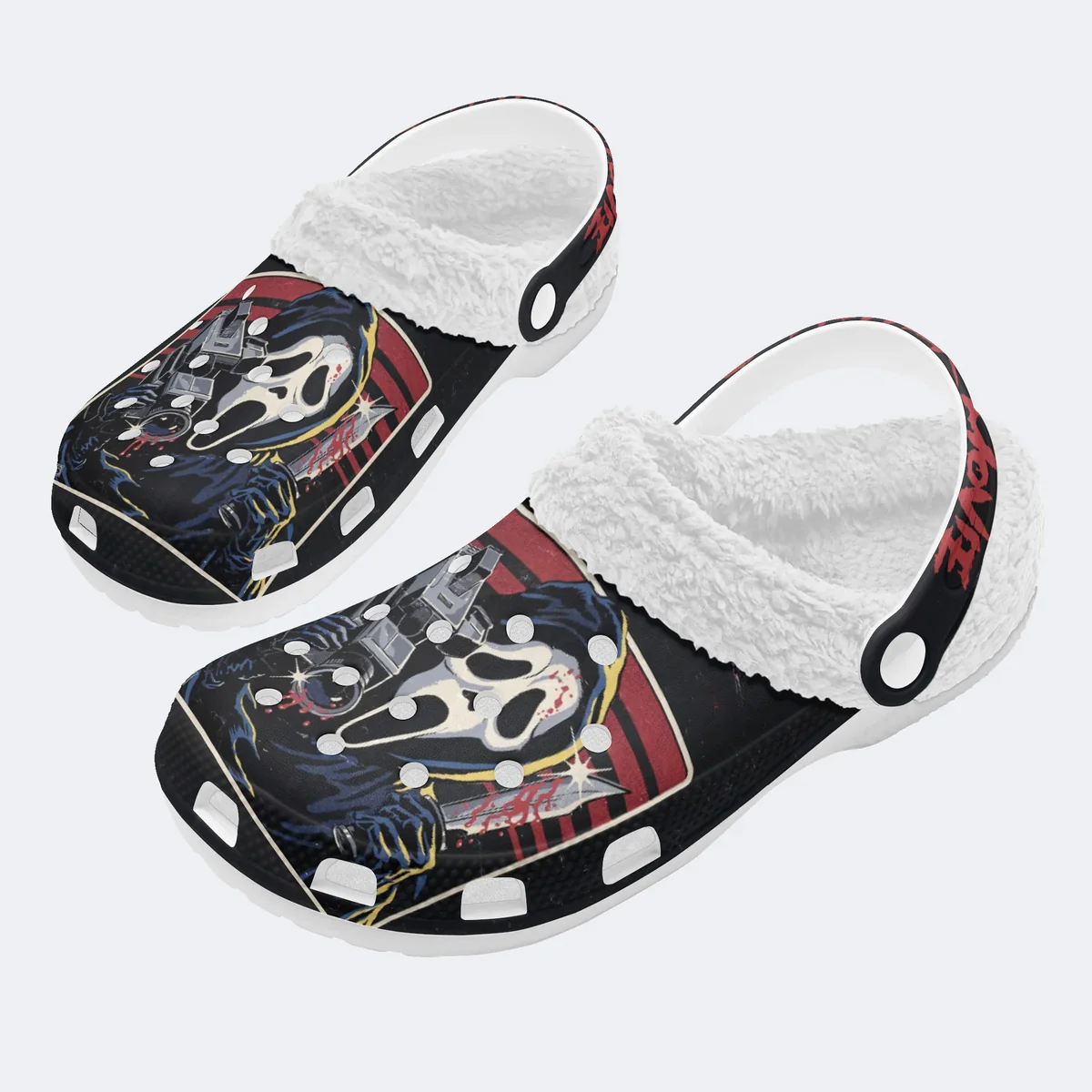 Footwearmerch Ghostface Scream Movie Crocs Crocband Fleece Lined Clogs Shoes Comfortable For Men Women and Kids In Winter