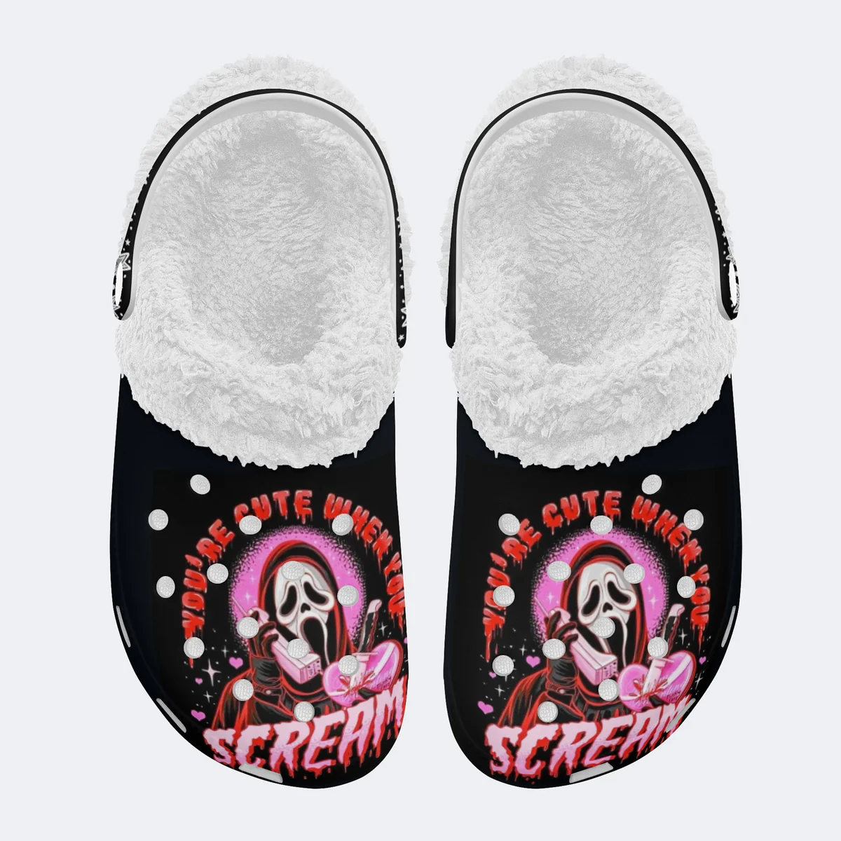 Footwearmerch Ghostface Scream Movie Crocs Crocband Fleece Lined Clogs Shoes Comfortable For Men Women and Kids In Winter