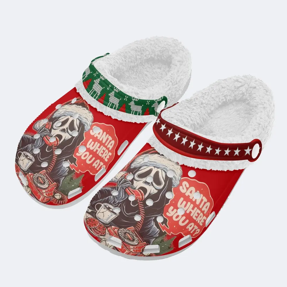 Footwearmerch Ghostface Scream x Christmas Crocs Crocband Fleece Lined Clogs Shoes Comfortable For Men Women and Kids In Winter