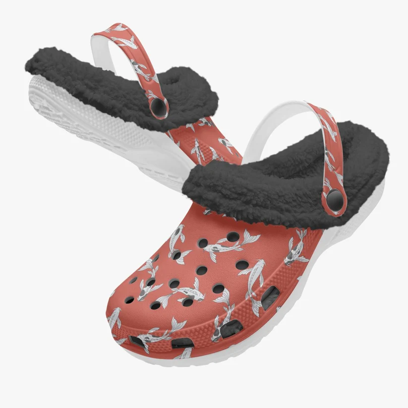 Footwearmerch Koi Fish Crocs Crocband Fleece Lined Clogs Shoes Comfortable For Men Women and Kids In Winter