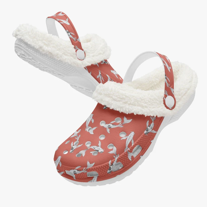 Footwearmerch Koi Fish Crocs Crocband Fleece Lined Clogs Shoes Comfortable For Men Women and Kids In Winter