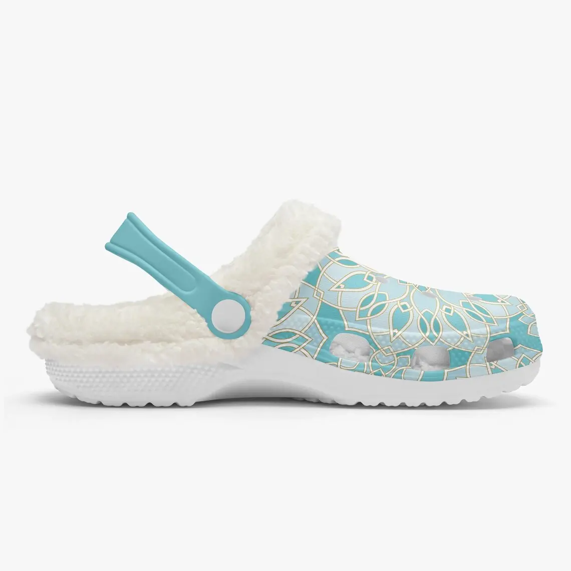 Footwearmerch Light Blue Graphics Crocs Crocband Fleece Lined Clogs Shoes Comfortable For Men Women and Kids In Winter