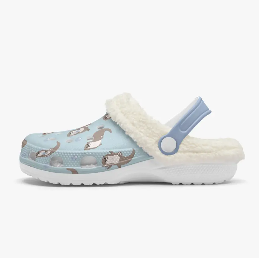 Footwearmerch Light Blue Otter Crocs Crocband Fleece Lined Clogs Shoes Comfortable For Men Women and Kids In Winter