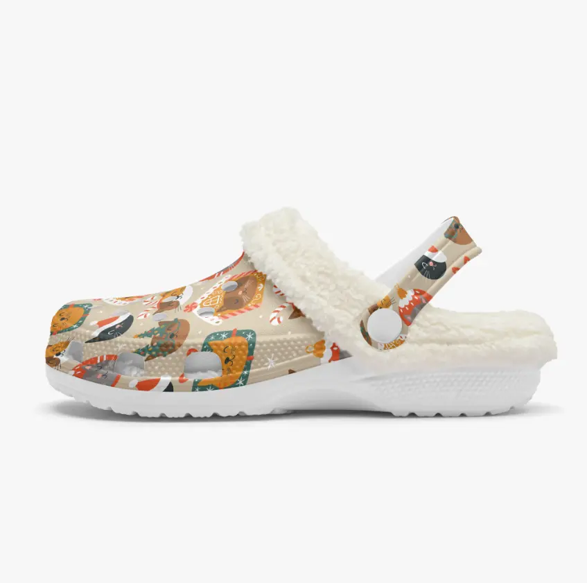 Footwearmerch Merry Christmas Cheerful Animal Crocs Crocband Fleece Lined Clogs Shoes Comfortable For Men Women and Kids In Winter