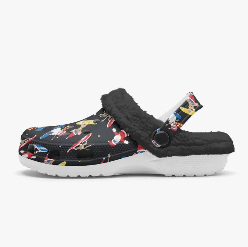 Footwearmerch Merry Christmas Stylish Gingerbread Crocs Crocband Fleece Lined Clogs Shoes Comfortable For Men Women and Kids In Winter