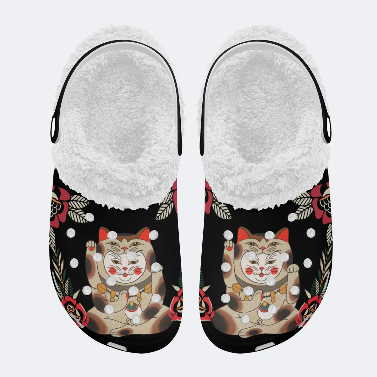 Footwearmerch Nyan Lucky Cat Crocs Crocband Fleece Lined Clogs Shoes Comfortable For Men Women and Kids In Winter