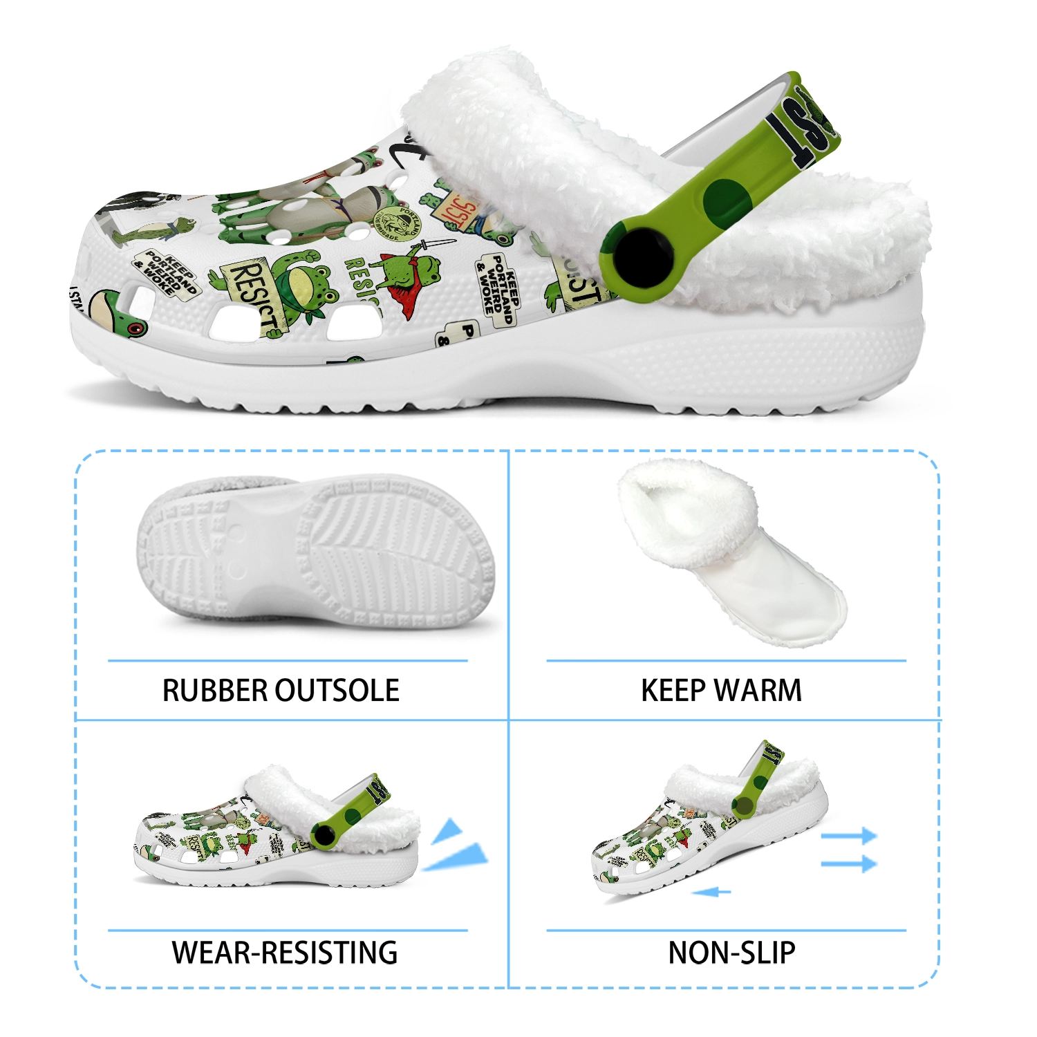 Footwearmerch Portland Frog Resist Crocs Crocband Fleece Lined Clogs Shoes Comfortable For Men Women and Kids In Winter