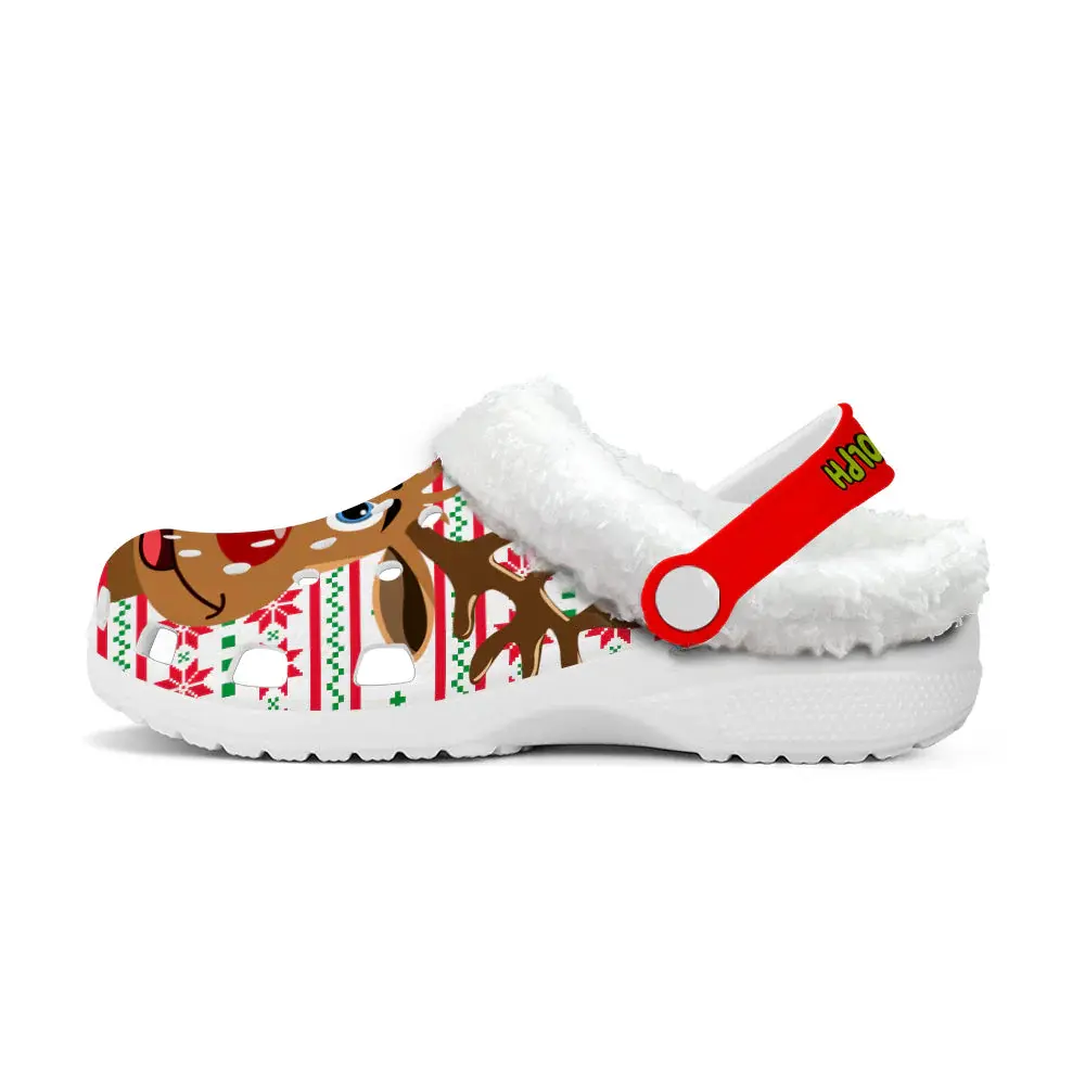 Footwearmerch Rudolph The Reindeer Christmas Crocs Crocband Fleece Lined Clogs Shoes Comfortable For Men Women and Kids In Winter