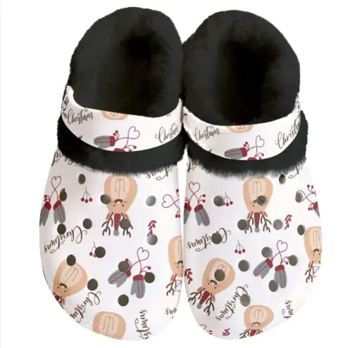 Footwearmerch Rudolph The Reindeer Christmas Crocs Crocband Fleece Lined Clogs Shoes Comfortable For Men Women and Kids In Winter