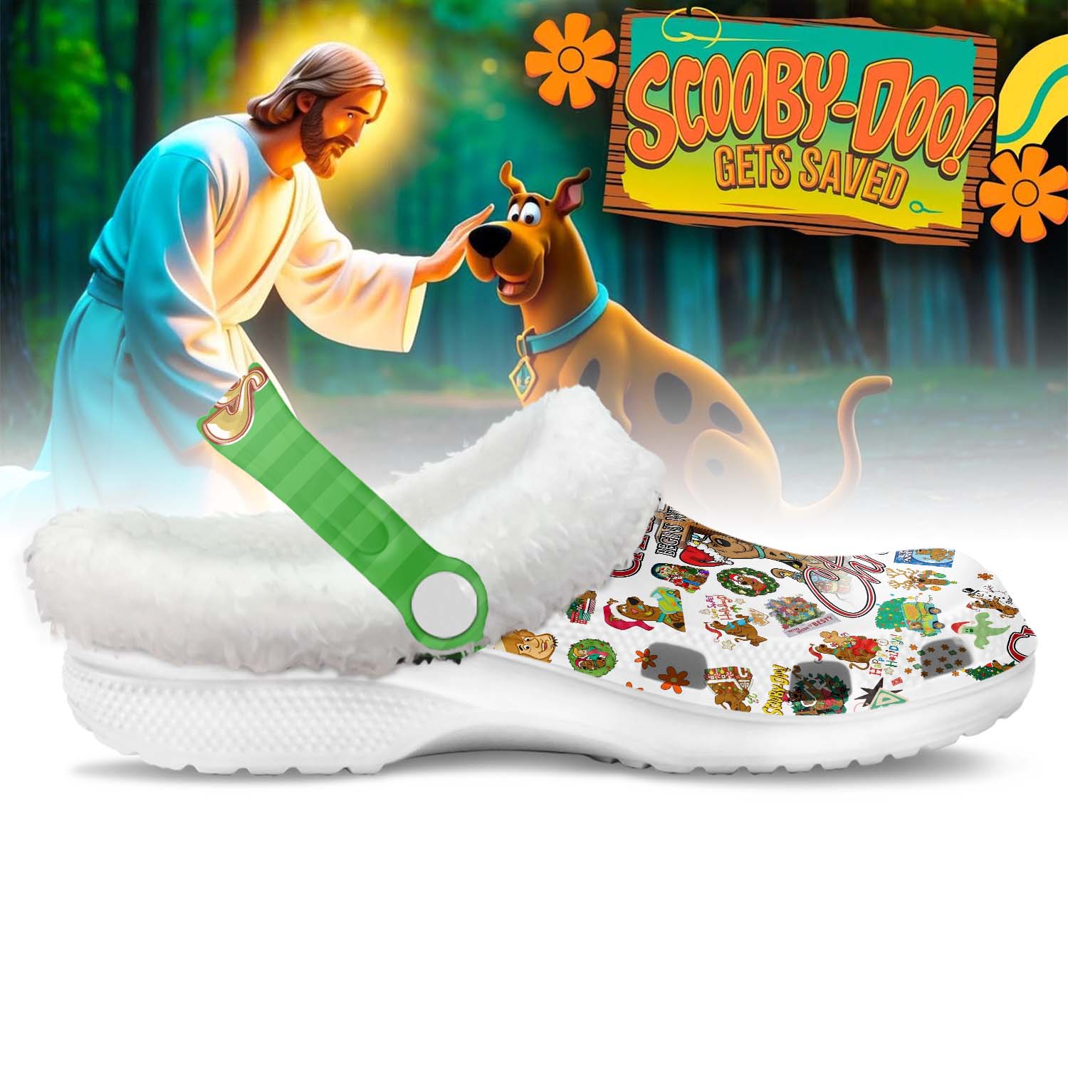 Footwearmerch Scooby-Doo x Christmas Crocs Crocband Fleece Lined Clogs Shoes Comfortable For Men Women and Kids In Winter