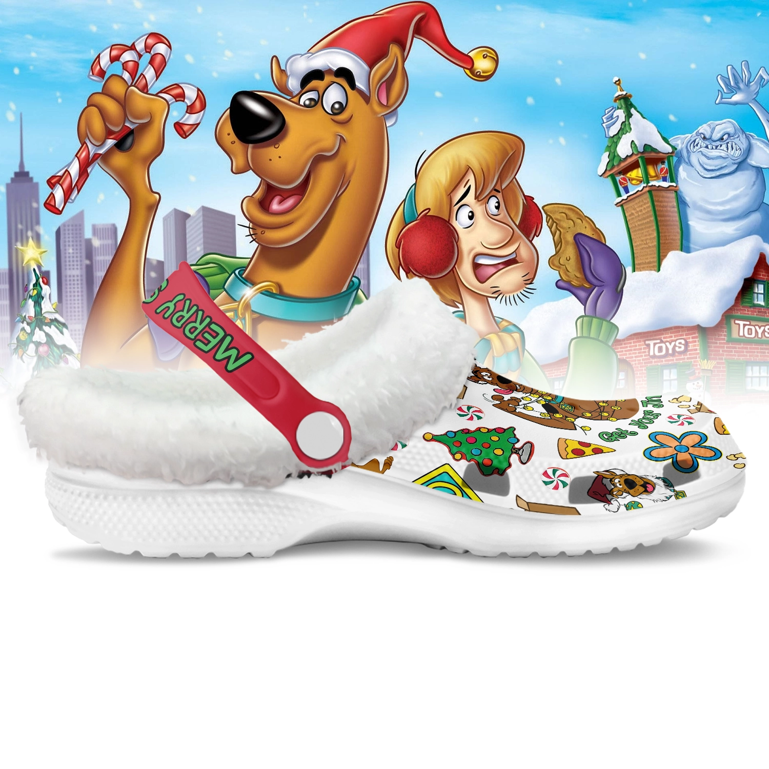 Footwearmerch Scooby-Doo x Christmas Crocs Crocband Fleece Lined Clogs Shoes Comfortable For Men Women and Kids In Winter