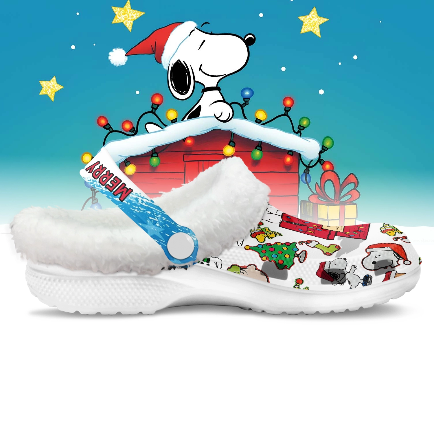Footwearmerch Snoopy x Christmas Crocs Crocband Fleece Lined Clogs Shoes Comfortable For Men Women and Kids In Winter