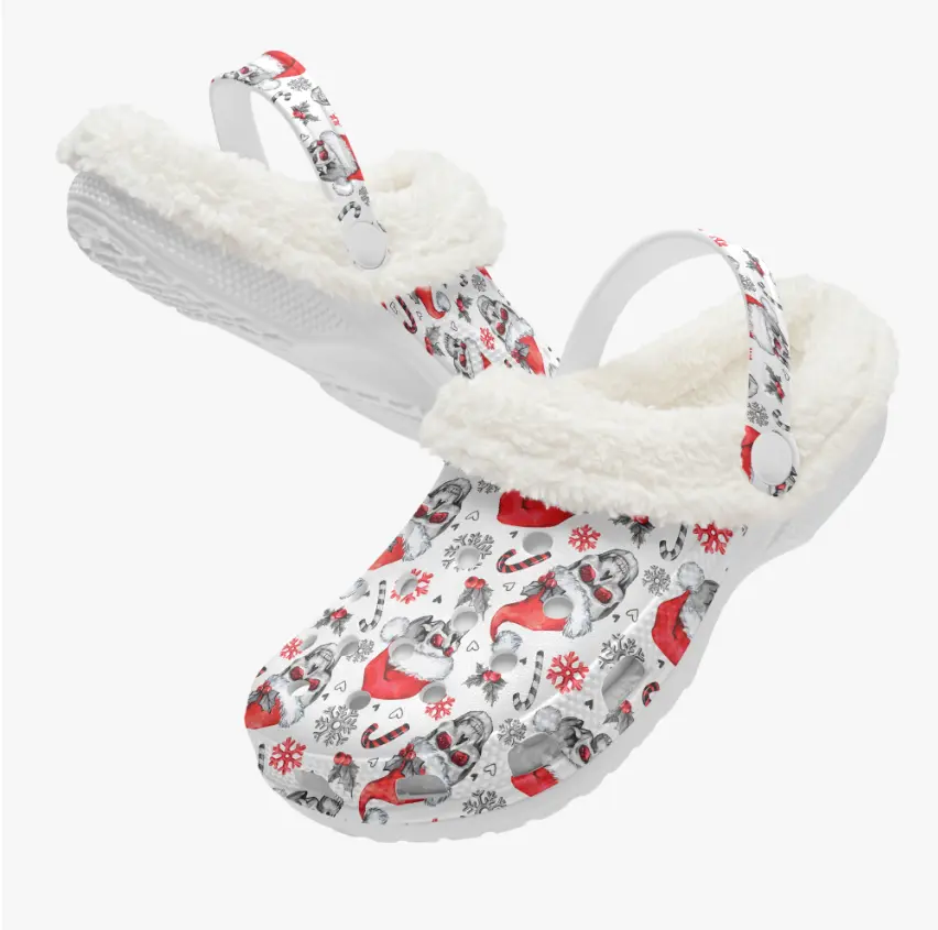 Footwearmerch Soft Christmas Skull Crocs Crocband Fleece Lined Clogs Shoes Comfortable For Men Women and Kids In Winter