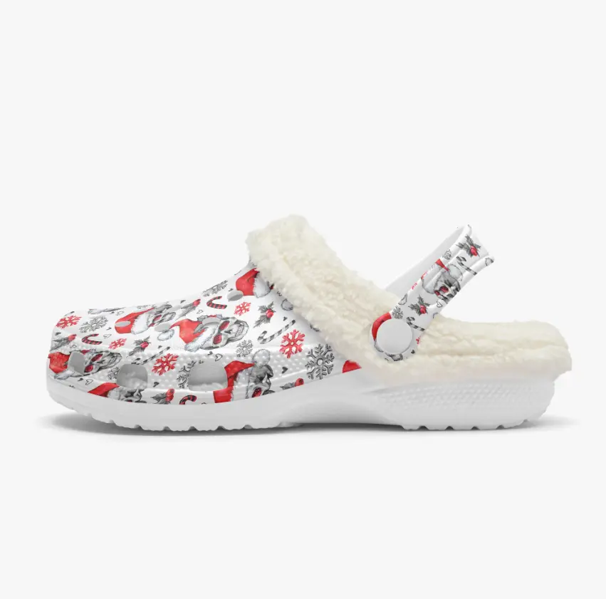 Footwearmerch Soft Christmas Skull Crocs Crocband Fleece Lined Clogs Shoes Comfortable For Men Women and Kids In Winter