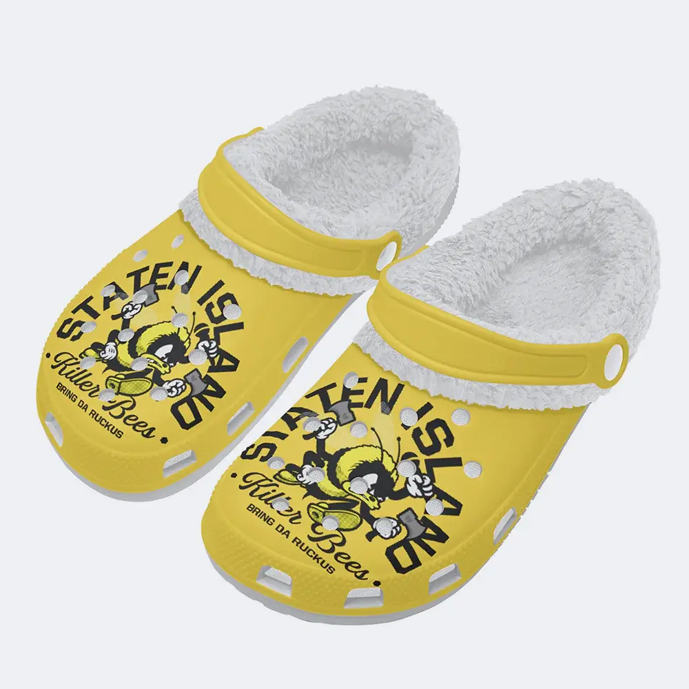 Footwearmerch Staten Island Killer Bees Crocs Crocband Fleece Lined Clogs Shoes Comfortable For Men Women and Kids In Winter