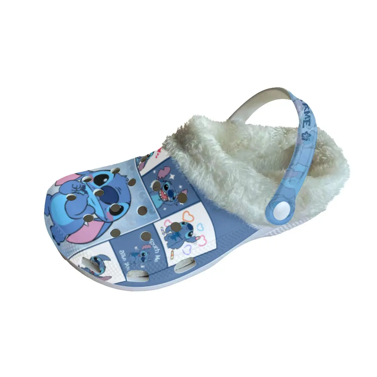 Footwearmerch Stitch Cartoon Crocs Crocband Fleece Lined Clogs Shoes Comfortable For Men Women and Kids In Winter