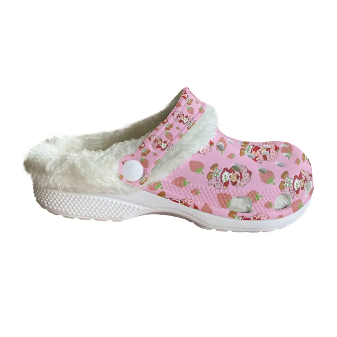 Footwearmerch Strawberry Shortcake Cartoon Crocs Crocband Fleece Lined Clogs Shoes Comfortable For Men Women and Kids In Winter