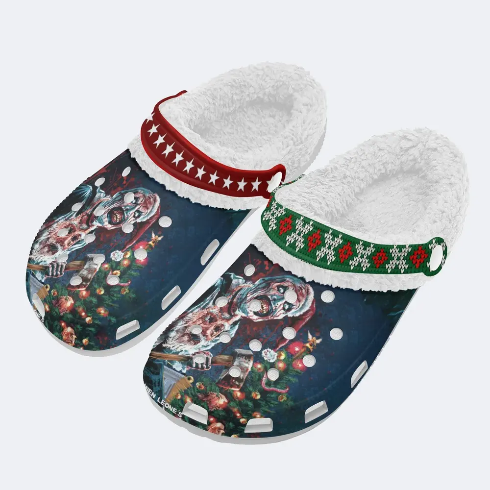Footwearmerch Stylish Terrifier Christmas Crocs Crocband Fleece Lined Clogs Shoes Comfortable For Men Women and Kids In Winter
